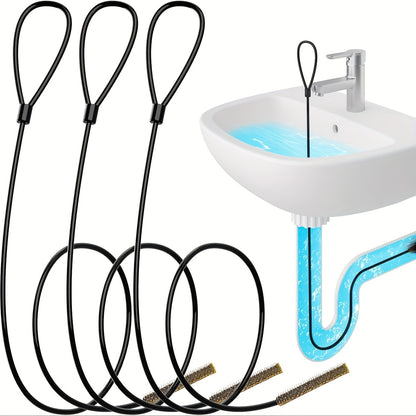 Extra Long Stainless Steel 3pcs Drain Clog Remover Hooks with Nylon Coating - Ideal for Bathroom Sink, Bathtub & Shower Drains