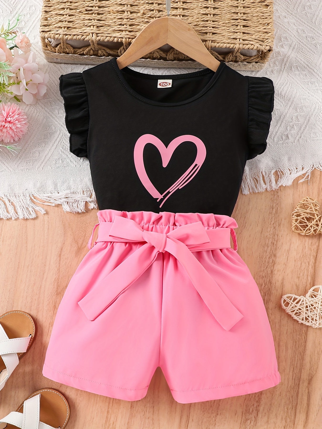 Summer Casual Girls Set/Round Neck Sleeveless Top/Solid Color Shorts with Belt/Perfect for Outdoor Activities, Casual Attire, Summer Outfit, Summer Fashion