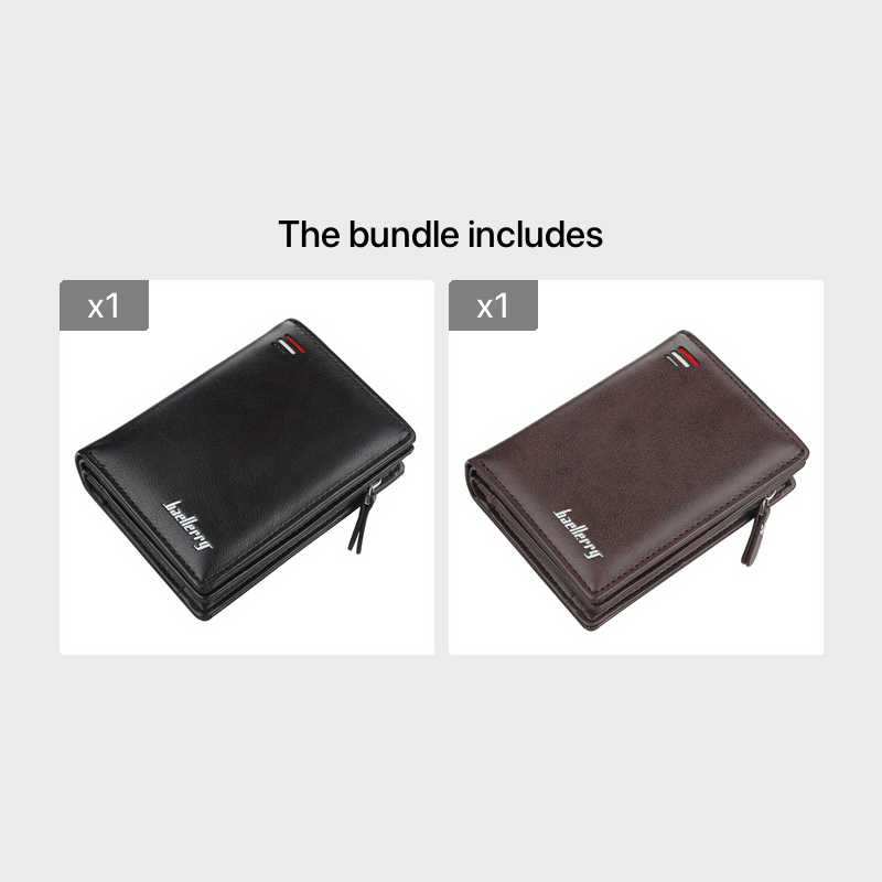 [Multi-card Retro Short Wallet] Baellerry Men's Business Retro Short Wallet Multi-card Slot PU Leather Buckle Zipper Bank Card Holder