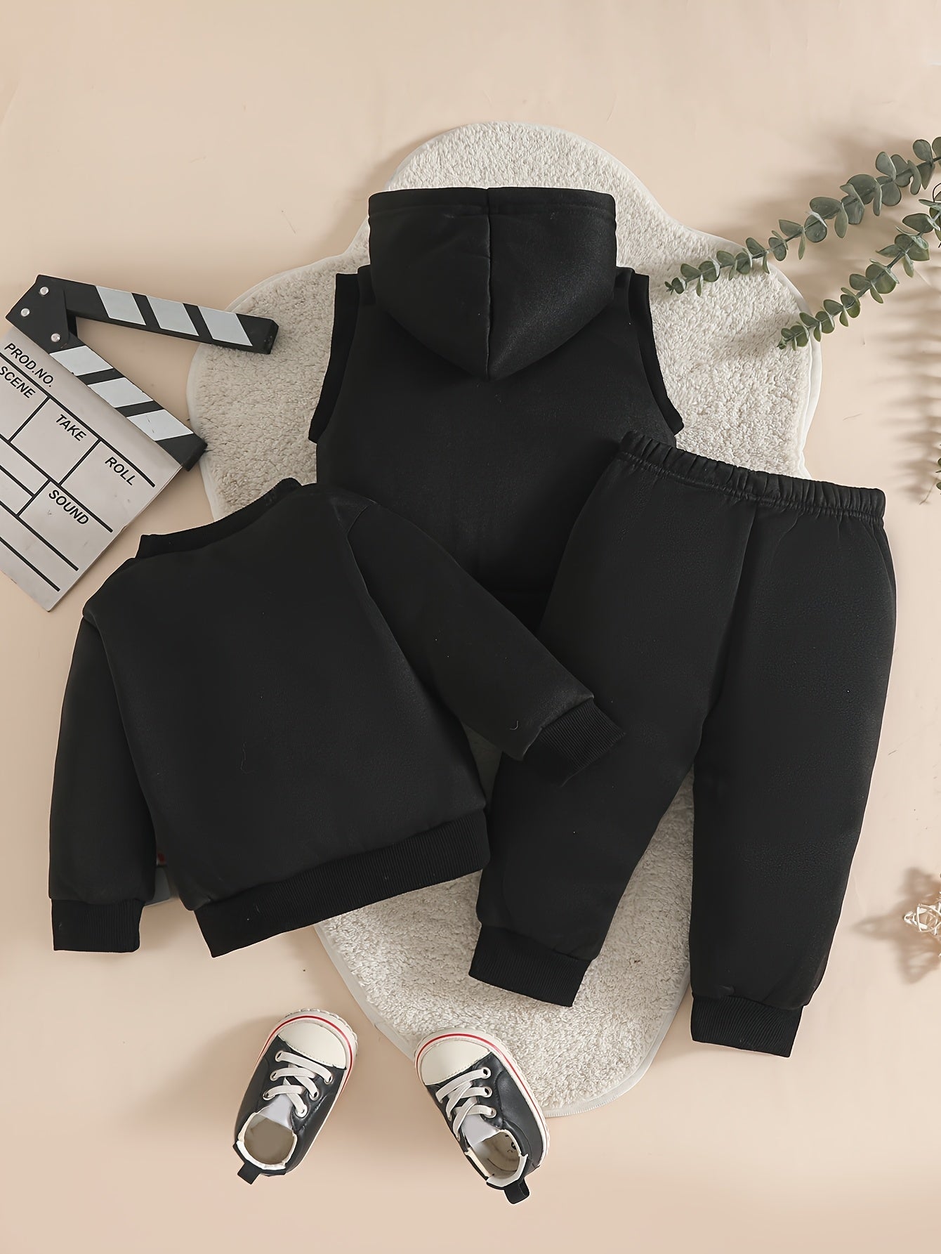 3pcs Set - Long-Sleeve Pullover Top for Babies in Autumn And Winter + Elastic Waist Long Pants + Vest - Street Style with "Calvin" Letter Print, Suitable for Outdoor Wear And Casual Outfits in The Fall And Winter