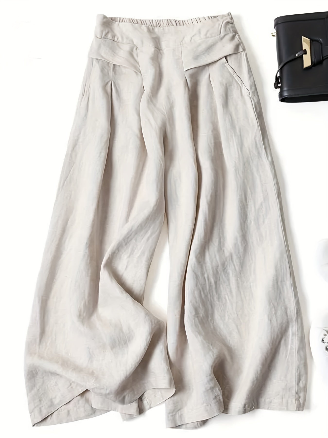 Linen Wide-Leg Ankle Pants, Breathable Thin Loose Linen Skirt Pants, Ethnic Style Vintage Trousers