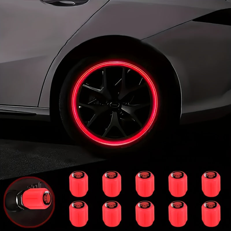 [Glowing Skull Valve Caps] 10 Glowing Fluorescent Skull Tire Valve Caps | Universal Car Wheel Accessories for SUVs, Bicycles, Trucks, Motorcycles