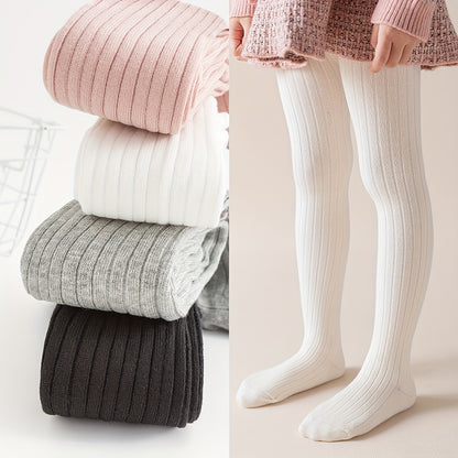 A Pair of Girls' Spring And Autumn Leggings for Infants And Children, Featuring Solid Color Ribbed Striped Tights, Knitted Leggings That Go Well with Dresses, Stylish And Versatile