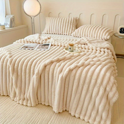Gdan Rhinoceros Luxurious Faux Rabbit Fur Throw Blanket Suitable for Couch, Bed, Office & Travel - Soft Warm Cozy Striped Blanket, Contemporary Bedspread, Hand Washable, Ideal Christmas Gift & All-Season Use (Multicolor)