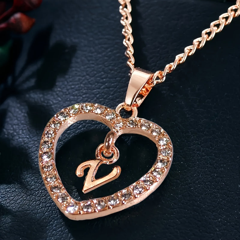 Women'S Initial Letter Necklace Featuring a Heart Pendant Made of Synthetic Zirconia with 26 Letters.