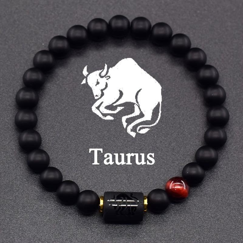 [Zodiac Stones Bracelet] Natural Stones Elastic Bracelet | Representing The 12 Zodiac Signs, Featuring a Card Design for Couples, Perfect As a Valentine's Day Or Birthday Gift for Partners And Friends