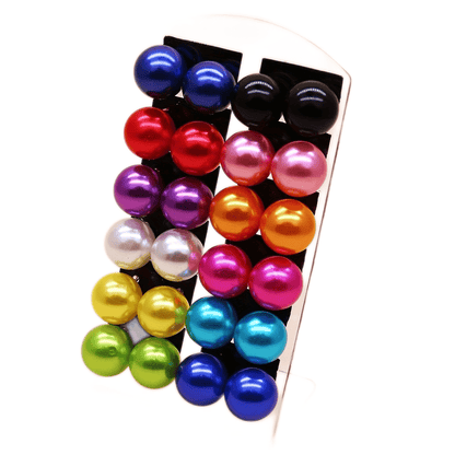 [Elegant Pearl Earrings] 12 Pairs Colorful Faux Pearl Elegant Stud Earrings | Resin Jewelry Minimalist Style Trendy Female Gift Daily Casual