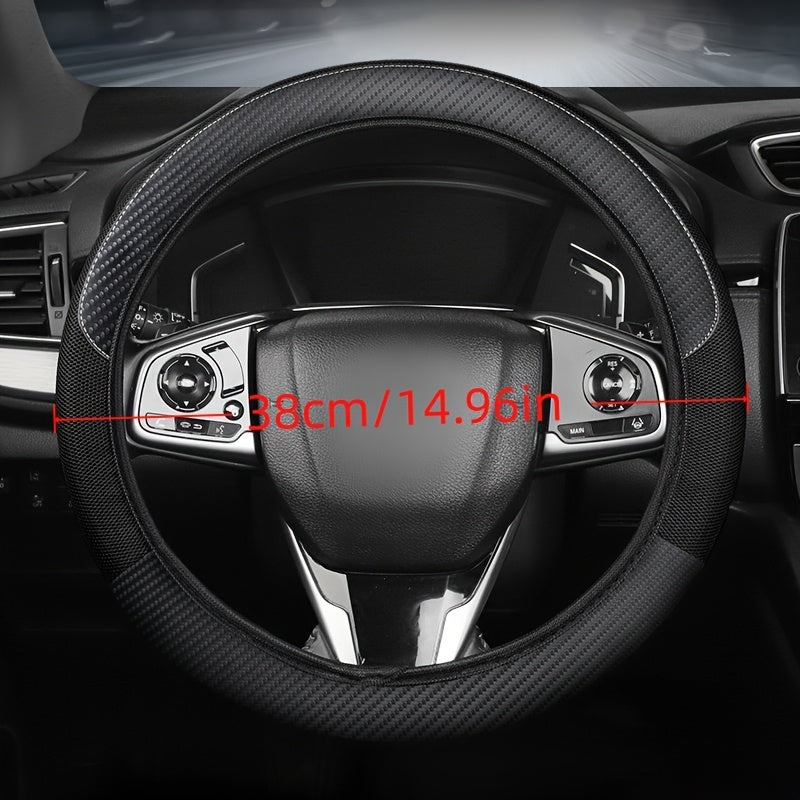 A Steering Wheel Cover Made of Mesh And Carbon Fiber Faux Leather, Suitable for Most Car Models, Without an Inner Ring, And Usable in All Seasons