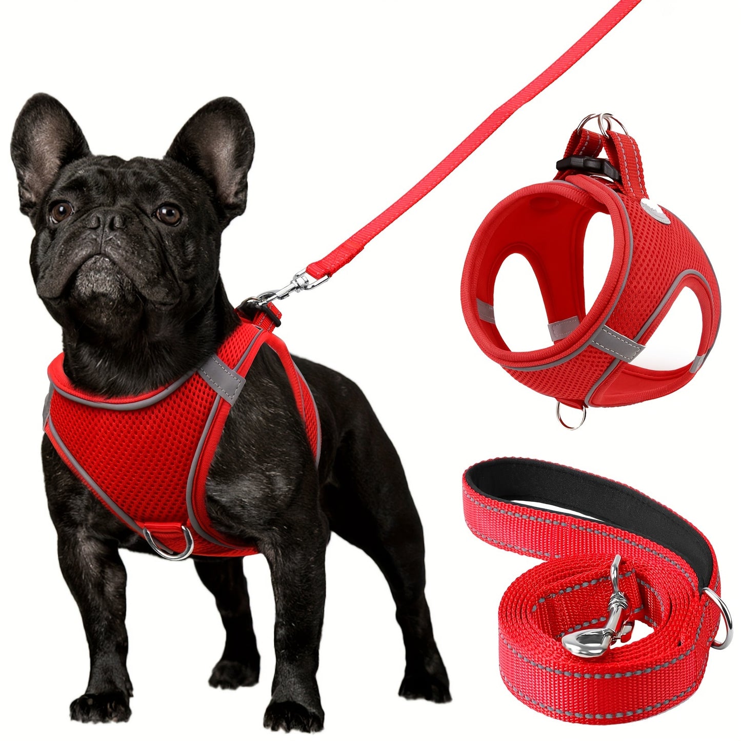 [Soft Padded Dog Harness] Reflective Soft Padded Joytale Step in Dog Harness and Leash Set | Breathable Mesh Vest for Small and Medium Dogs