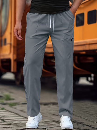 Men'S Casual Long Pants | Straight-Leg, Lightweight for Spring/Summer, Slight Stretch Fabric with Alphabet Pattern