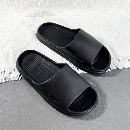 New Four Seasons Hot Selling Fashionable Versatile Casual Soft Minimalist Finger Guard Black Glossy Silent Thick-Soled Non-Slip Odor-Resistant EVA Material Men'S Slip-On Home Cool Slippers