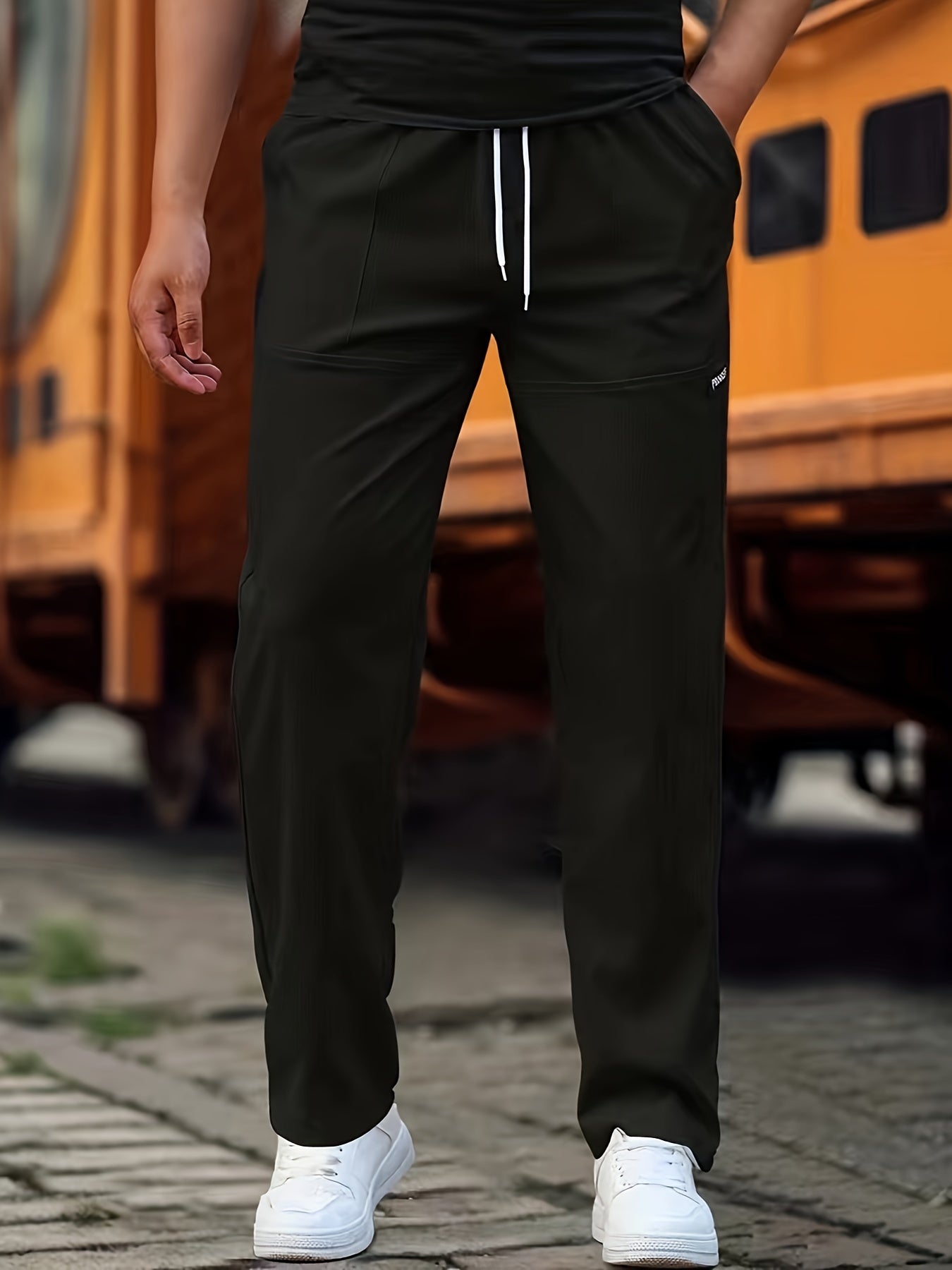 Men'S Casual Long Pants | Straight-Leg, Lightweight for Spring/Summer, Slight Stretch Fabric with Alphabet Pattern