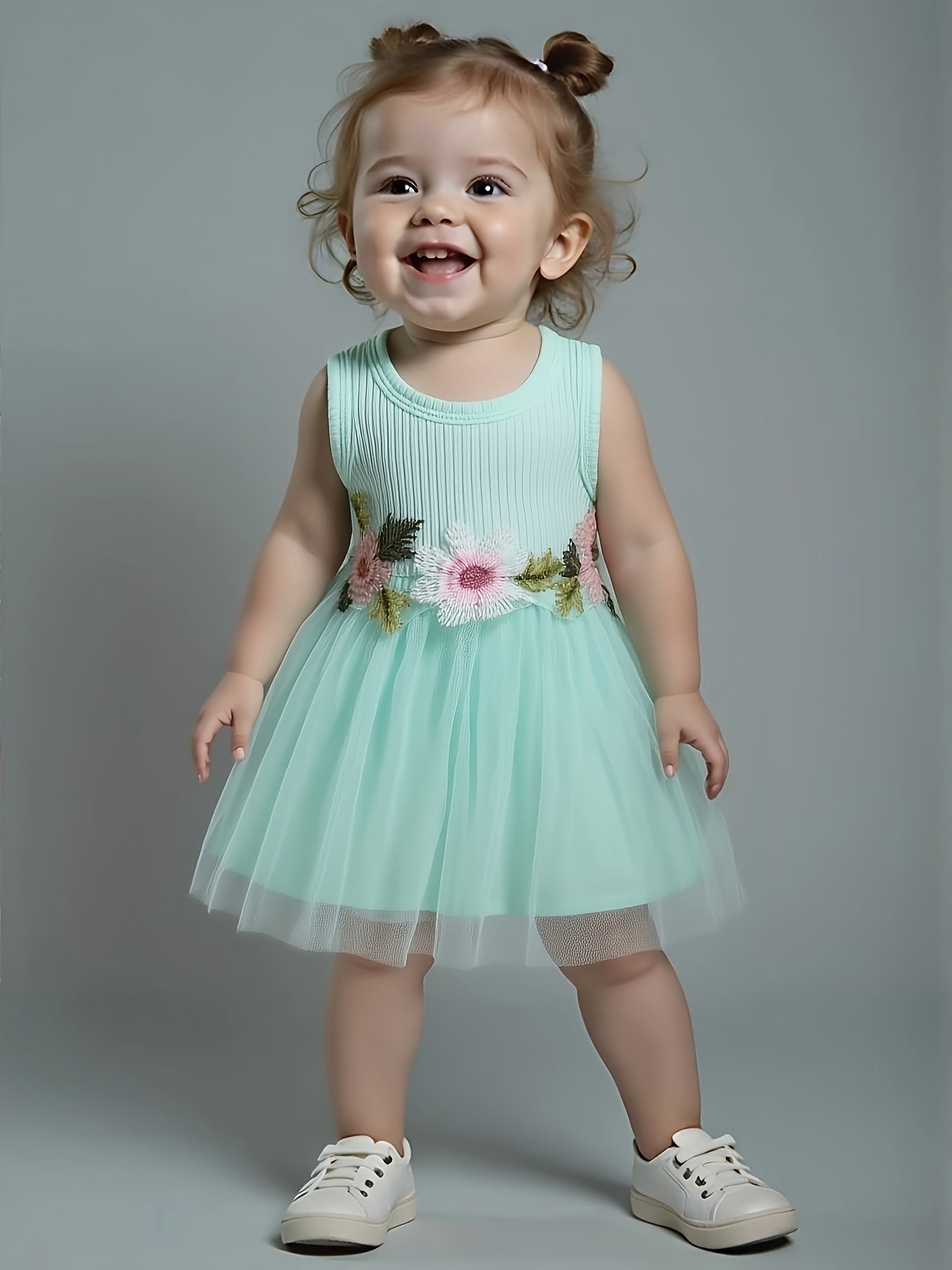 Summer Style Infant and Toddler Girl's Round Neck Waist Flower Decoration Vest Casual Dress,  Development