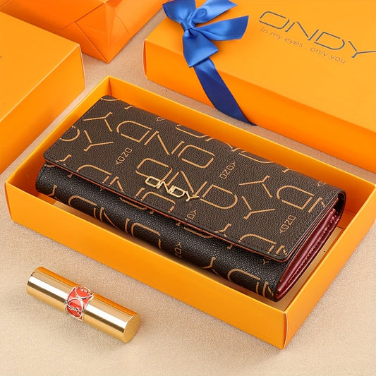 ONDY Original Authentic Fashion Women'S Long Wallet | Long Flap Wallet with Snap Closure, Large Capacity (Can Hold a Phone), Convenient Handheld Coin Purse, Suitable for Businesswomen/Office Workers/Workers, All-Season Small Bag, Vintage Style