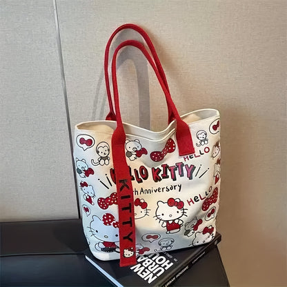 Sanrio Hello Kitty Tote Bag, Large Canvas Durable And Stylish, Cute Starry Sky Design Pink Handles, Commuting Shoulder Bag, Hello Kitty Style