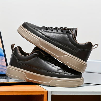 Men's Shoes, Business & Casual Low-Top Sneakers for Men - Solid Color Versatile Casual Platform Lace-Up Shoes for Daily Commuting, Fashionable, Simple, and Trendy Men's Shoes