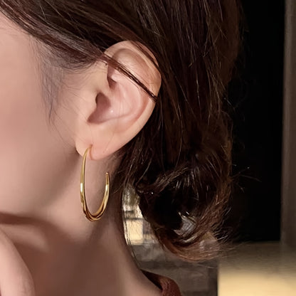 Fashionable European And American Geometric Plain Water Drop Ear Circles New Unique Niche High-End Lightweight Oval
