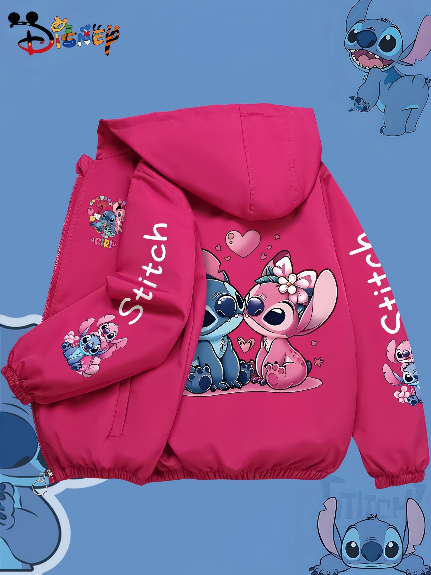 Disney Autumn Windproof Jacket for, Cute Stitch Print Hoodie, Unisex Zip-Up Outerwear, Youth Fashion Versatile Hooded Sweatshirt, Outdoor Casual Sports Jacket, Essential Gift for Holidays, Birthdays, Parties, Unisex for and, Korean Style Trendy