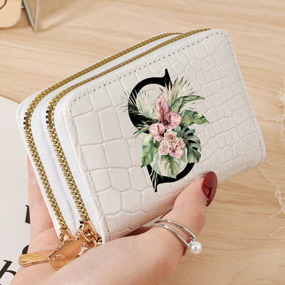 Simple, Stylish, Elegant Letter Printed Women's Credit Card Wallet, Large Capacity Multi Card Holder, Double Zipper Card Holder
