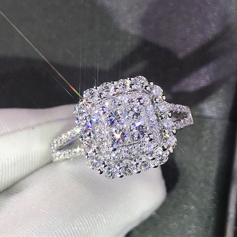 Square Shape Iced Out Synthetic Zirconia Bridal Wedding Ring