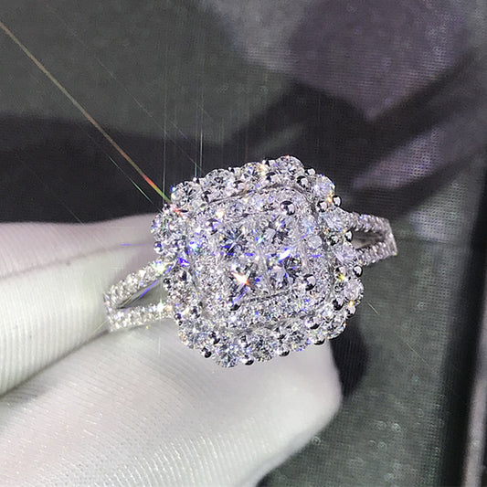 Square Shape Iced Out Synthetic Zirconia Bridal Wedding Ring