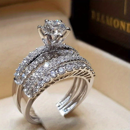 [Bridal Rings] 2pcs/set Synthetic Zirconia Bridal Wedding Rings | 6 Prong Setting Rings for Women Engagement Proposal Jewelry Gift (no box)