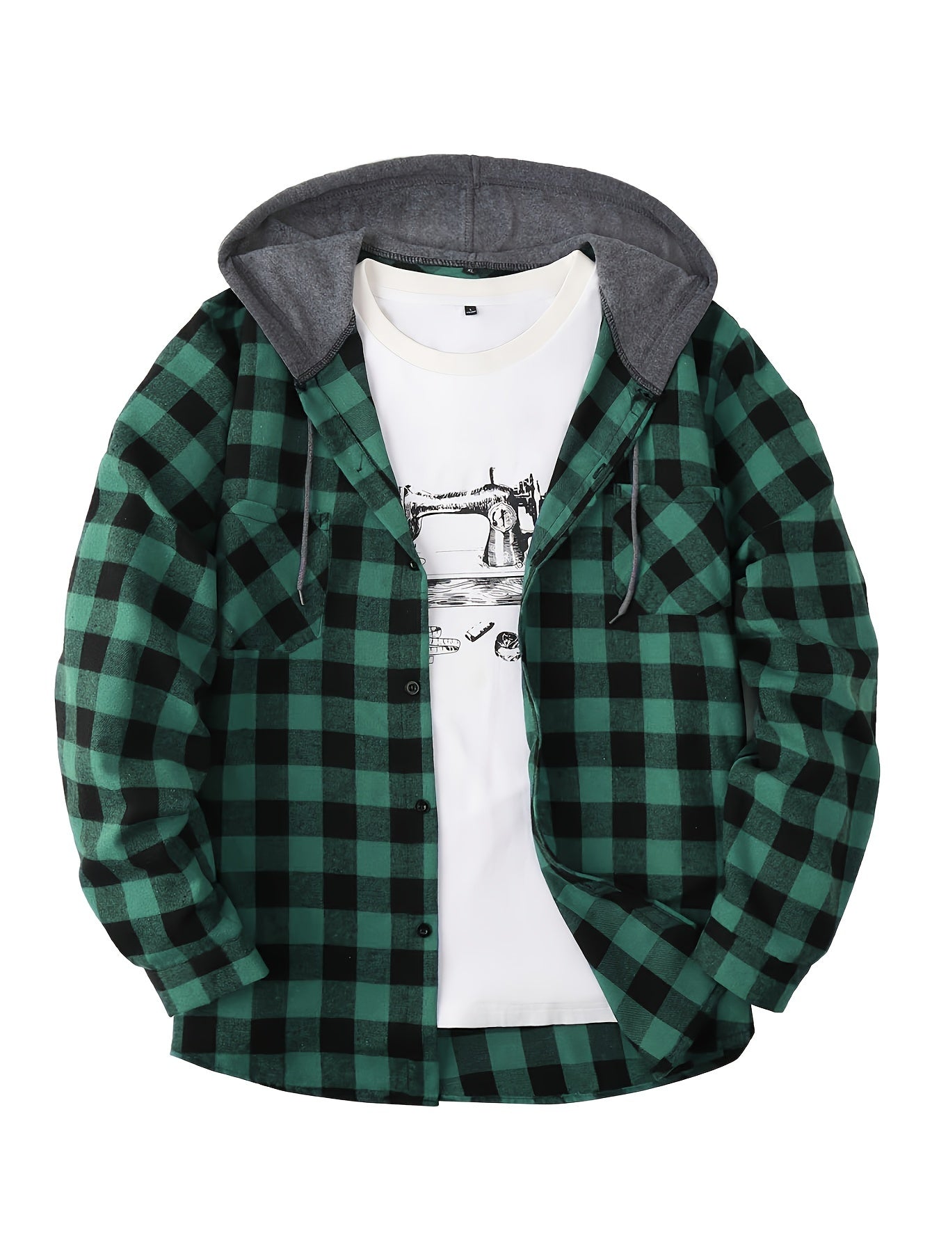 Men's Fashion Hooded Plaid Trendy Shirt Hooded Plaid Sweatshirt