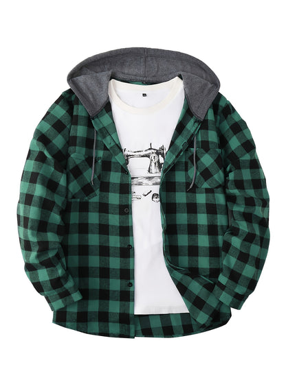 Men's Fashion Hooded Plaid Trendy Shirt Hooded Plaid Sweatshirt