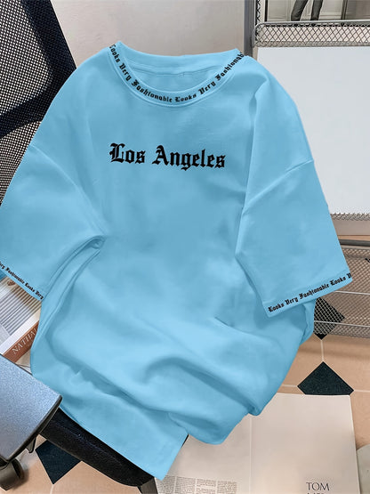 Men'S Los Angeles Letter Print T-Shirt - Red Casual Short Sleeve Round Neck Tee with LA Lettering, 100% Polyester, Machine Washable, Perfect For Casual Outings & Holidays, Holiday Apparel | Casual Style | Durable Fabric, Los Angeles T Shirt
