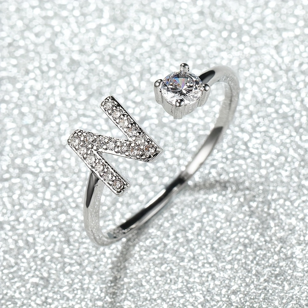 Elegant Adjustable Alphabet Ring | Chic Alloy with Glass Accents | Perfect for Daily Wear & Gifting on Mother's Day or Christmas