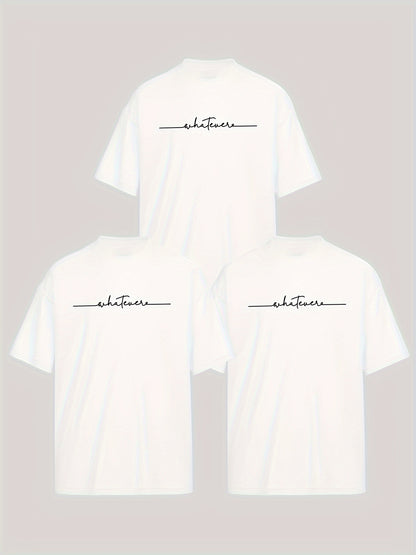 [Minimalist Lettering T-Shirt] Stylish Minimalist Men's English Art Print Crew Neck T-Shirt | Handwritten Alphabet Lettering | Casual Essential Short Sleeve Tee | Low-Key Sophisticated Lazy Style