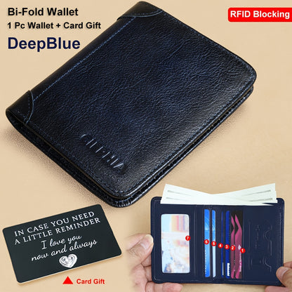 Genuine Leather Men's Wallet with Blessing Card Set, RFID Blocking, Ultra-Thin, Top-Grain Cowhide, Compact Multi-Function ID and Credit Card Holder, Christmas Valentine's Day Father's Day Gift