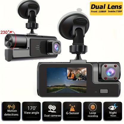 Dash Cam Front And Inside | Front Camera 1080P & Inside Camera 720P, 170° Wide Angle, Night Vision, Small Dash Camera for Cars, 24H Parking Monitor, Loop Recording, G-Sensor, Without SD Card, ZKCAMSPY