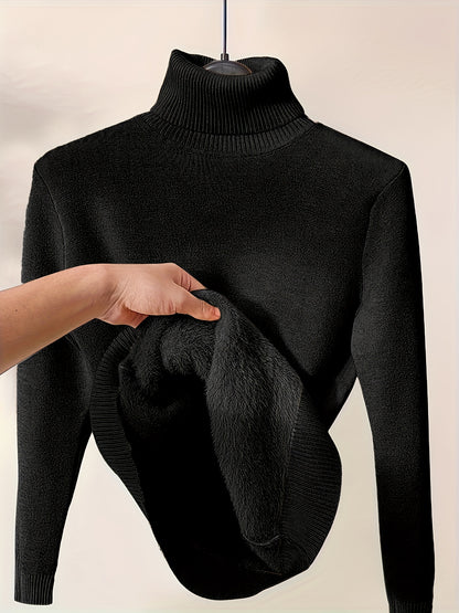 Women's Casual High Neck Turtleneck Sweater - Soft Stretchy Pullover, Solid Color Fall Winter Warmth, Hand Wash/Dry Clean, Comfortable Autumn Wear, Minimalistic Design, Medium Elasticity