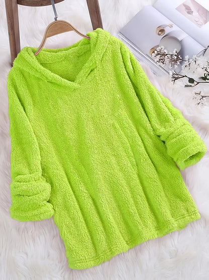 Fashion Women's Standard Size Fuzzy Pullover Solid Color Hoodie