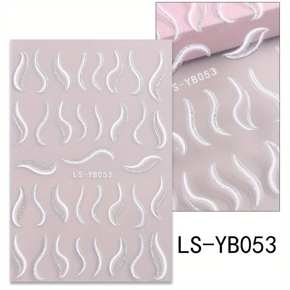 French Golden Silvery Glitter Ribbon Nail Stickers, Simple Nail Art Decals, Self-adhesive, Matte Finish, Unscented, Fantasy Theme, Irregular Shape, Paper Material, Single Use