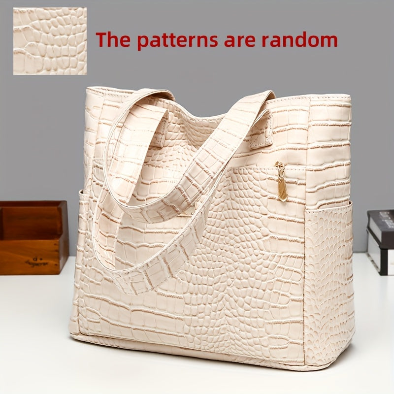 [Versatile Fashion Handbag] Stylish Crocodile Pattern Handbag | Large Capacity, Multi-Pocket, PU Material, Zipper Closure, Available in Multiple Colors (Red, White, Blue, Black, Brown, Pink, Orange, Green, Purple)