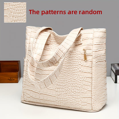 [Versatile Fashion Handbag] Stylish Crocodile Pattern Handbag | Large Capacity, Multi-Pocket, PU Material, Zipper Closure, Available in Multiple Colors (Red, White, Blue, Black, Brown, Pink, Orange, Green, Purple)