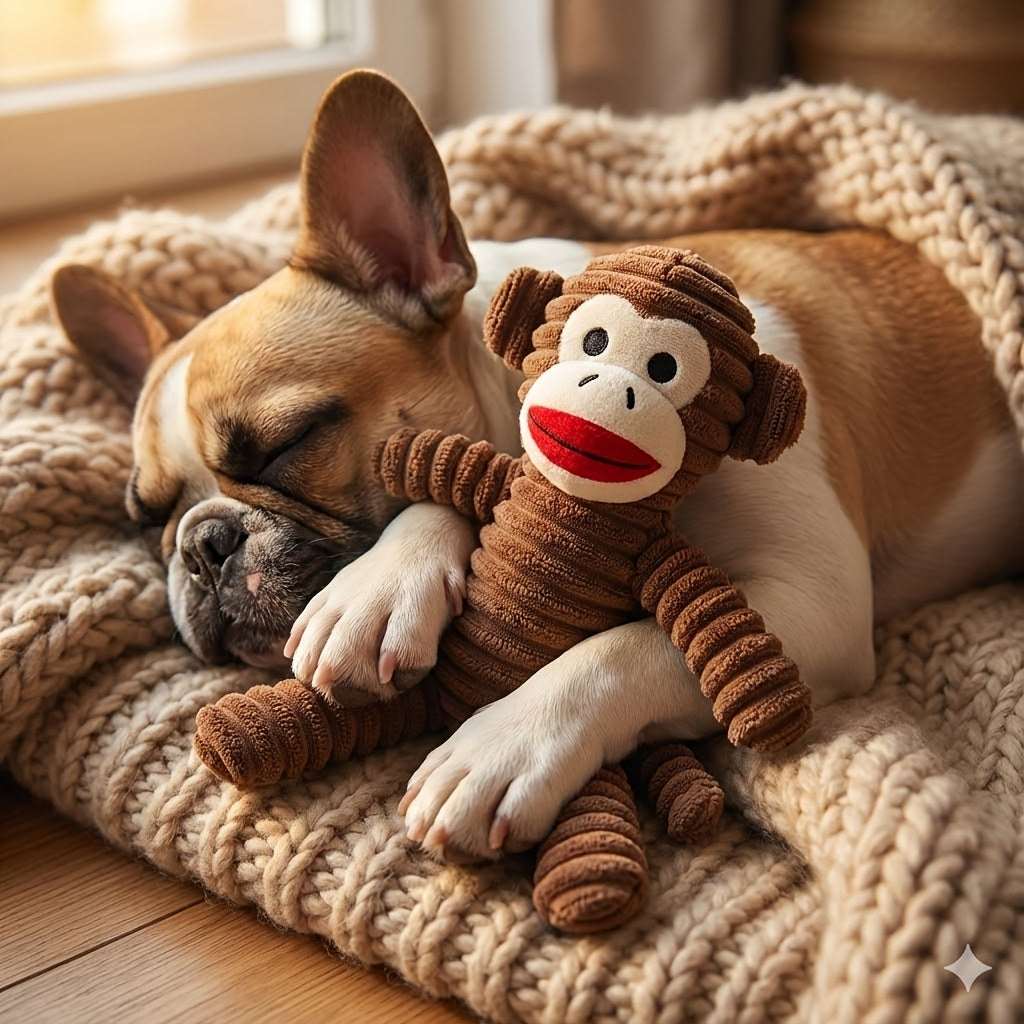 Squeaky Plush Monkey Dog Toy Durable Chew Toy for All Size Dogs, Interactive Indoor Play, Fetch & Teething Relief