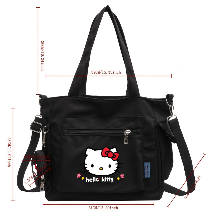 [Multi-Pocket Tote Bag] Sanrio Women's Shoulder Bag With KT Cat Print, Multi-Pocket Tote Bag