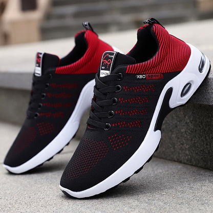 Breathable And Comfortable Men'S Sports Shoes, Featuring Stylish Woven Knit, Shock Absorption, Slip Resistance, Mid-Top Lacing, Suitable for All Four Seasons, Outdoor Sports, And Jogging