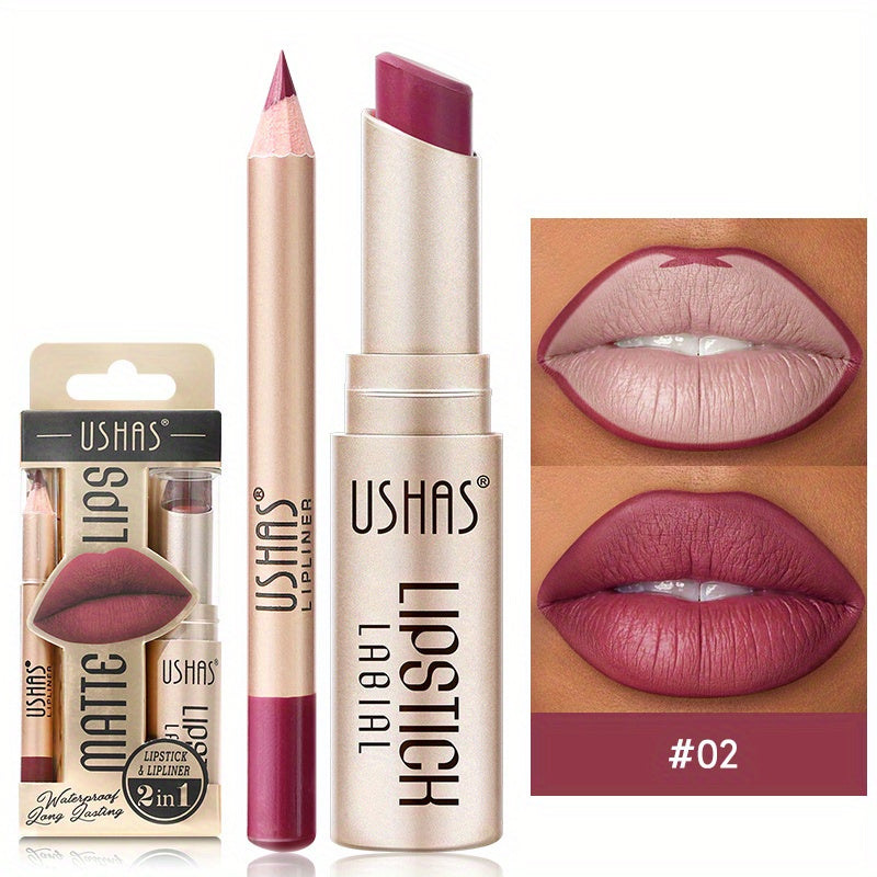 24 Hour Waterproof Velvet Matte Lipstick + Lip Liner - Nonstick Cup Lipgloss Lip Stain Pigmented Lip Makeup - Golden Box Nude Lipstick Valentine's Day Gifts