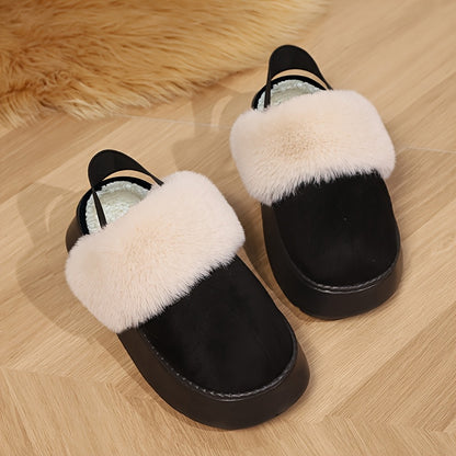 Cozy Plush Slip-On Slippers, Casual Striped Fabric Home Shoes, EVA Sole, Warm Round-Toe Boots for All Seasons, Korean-Style Trendy Outdoor Shoes