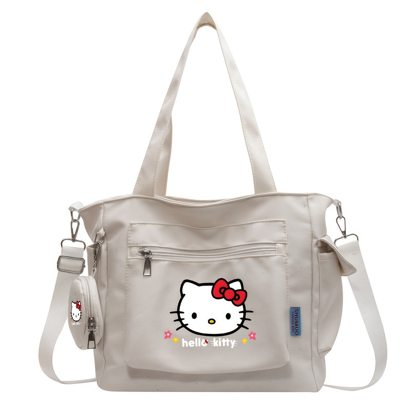 [Multi-Pocket Tote Bag] Sanrio Women's Shoulder Bag With KT Cat Print, Multi-Pocket Tote Bag