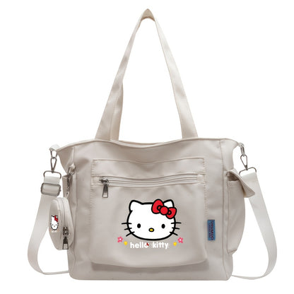 [Multi-Pocket Tote Bag] Sanrio Women's Shoulder Bag With KT Cat Print, Multi-Pocket Tote Bag