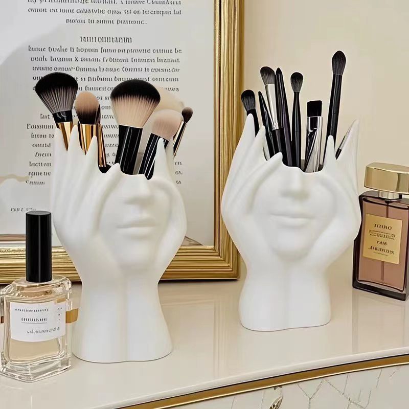 ins style abstract face pen holder ornament artistic sense office desktop decoration shelf makeup brush storage cylinder