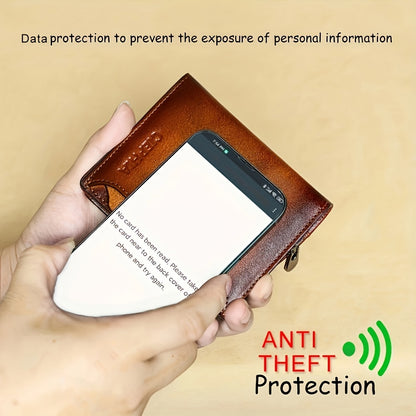 CIEPHIA Men's Vintage RFID Blocking Wallet - Genuine Leather -Theft Billfold with Zipper Coin Pocket, 14 Card Holder, 2 ID Window & SD/ SIM, 2 Driver ID Holder - Leather for Christmas Valentine's/Father's Day Gift for Men Set Includes a Greeting Card