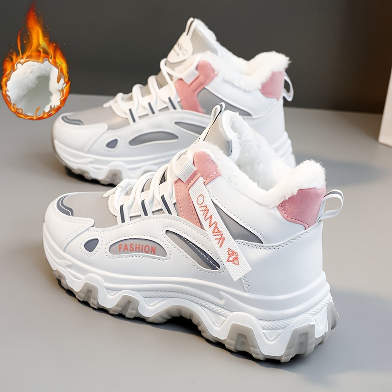 Women'S Winter Sneakers - & Accent Lace-Up Shoes with Cushioned PVC Sole, Synthetic Cover Upper - All-Season Outdoor, Gym, Ladies Sneakers, Gym Footwear, Stylish Laceups, Comfortable Fit, Casual Wear