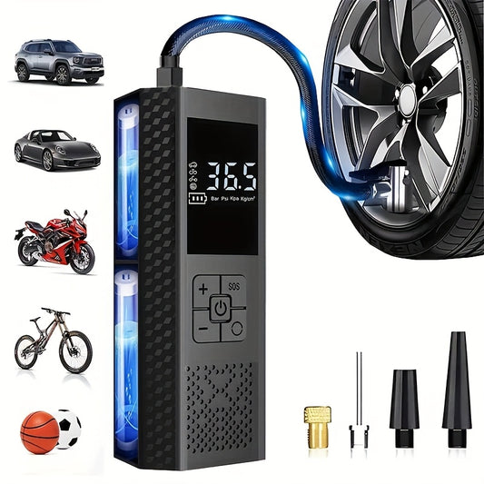 Portable Air Compressor, 150PSI with Tire Pressure Gauge & LED Display, 3X Faster One-Touch Smart Cordless Tire Inflator, USB-Powered, Rechargeable Battery