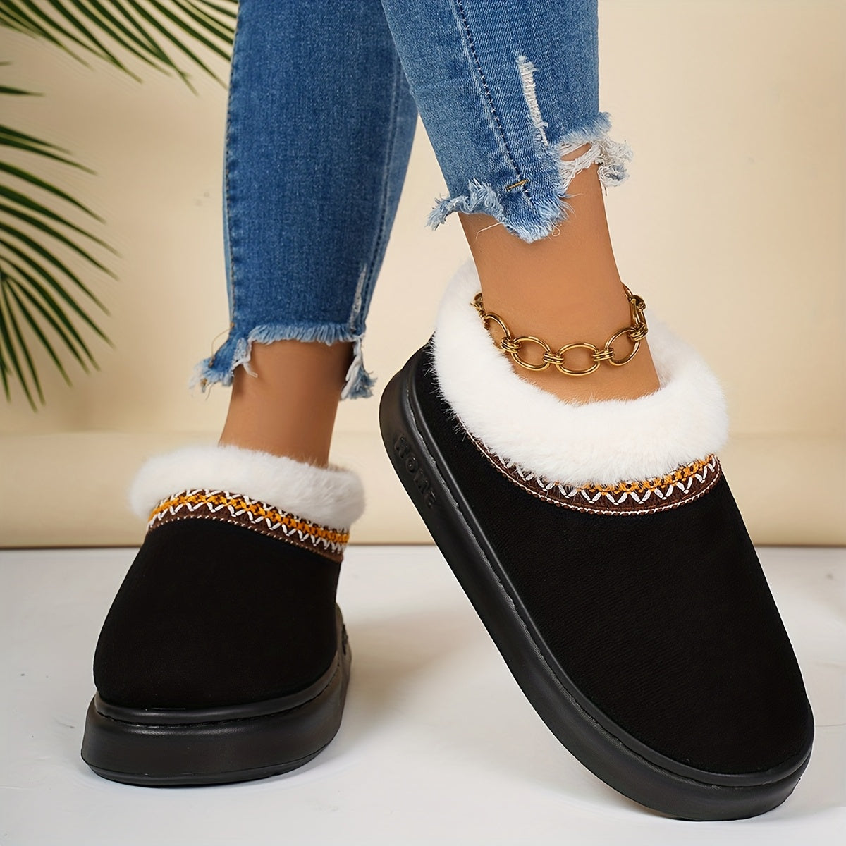 Winter Warm Short Boot Shoes, Simple and Elegant. New Winter Plush Slippers, Made with Soft and Skin-friendly Materials. Ethnic-style Versatile Shoes, Women Shoes